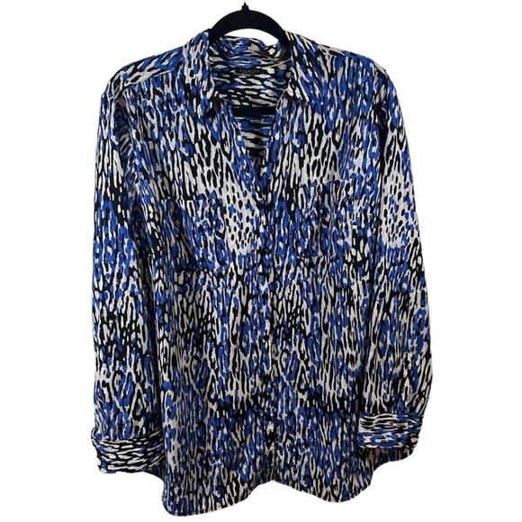 Talbots Nantuckit Blue, Black, White Button Down Blouse with sleeve‎ tabs Plus - Picture 1 of 5